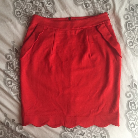 Anthro Red Scalloped Brink Pencil Skirt by Darling - Picture 6 of 11